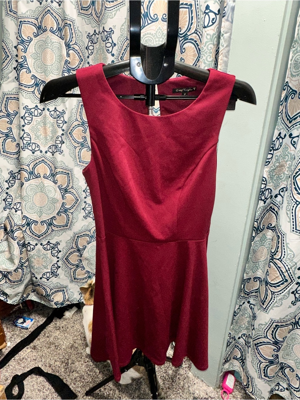 City Triangles Sleeveless Wine Red Fit & Flare Dress